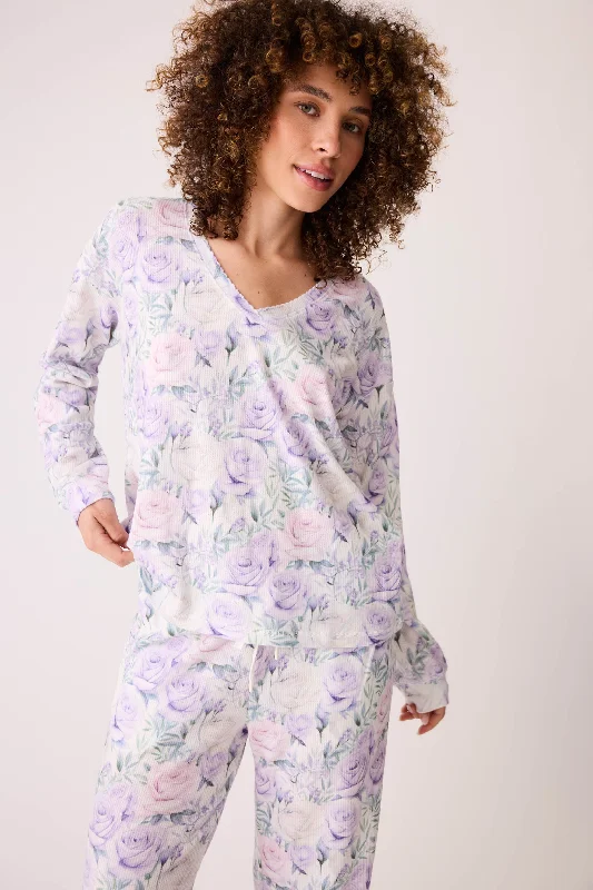 Violet Rose Floral Waffle Thermal Long Sleeve