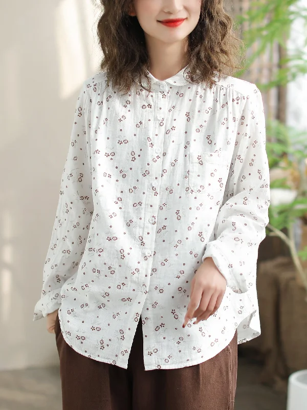 Women Spring Long Sleeve Cotton Casual Blouse