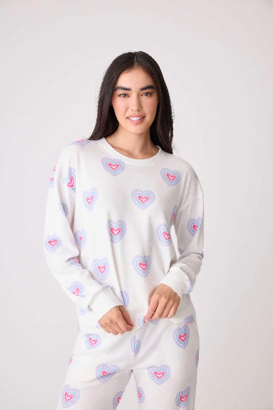 Peace & Love Hearts Thermal Long Sleeve Top