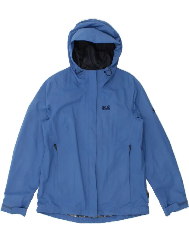 JACK WOLFSKIN Womens Hooded Rain Jacket UK 12 Medium  Blue Polyamide