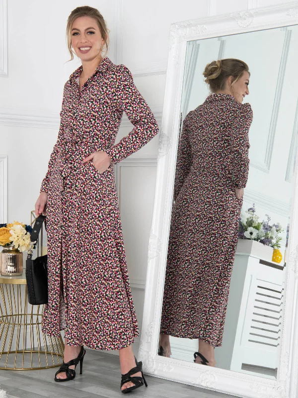 Jolie Moi Lucia Print Shirt Maxi Dress, Floral Multi