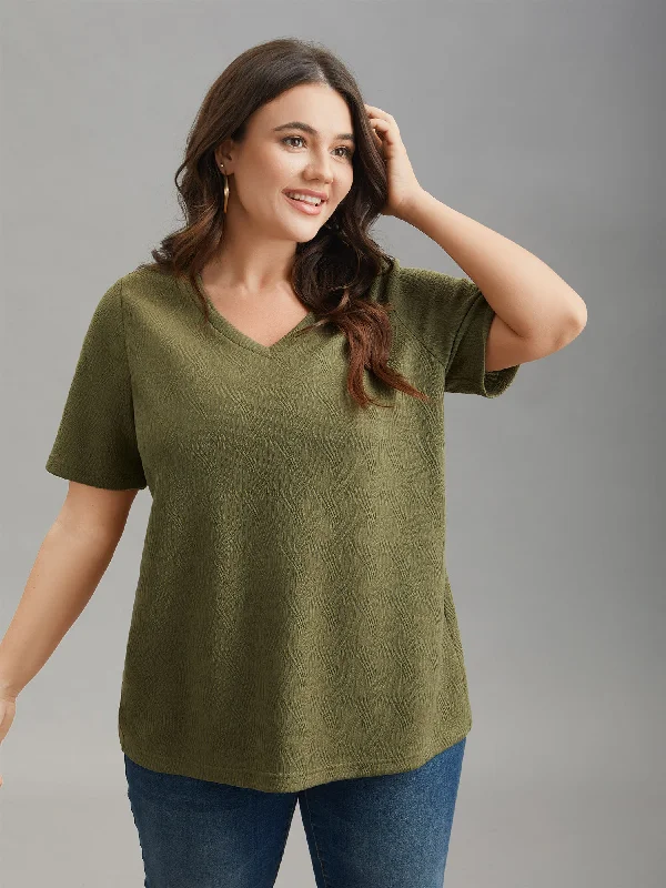 Textured V-Neck Half Sleeve T-Shirt