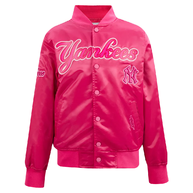 NEW YORK YANKEES TRIPLE PINK BIG GIRLS SATIN JACKET (BEETROOT PURPLE)