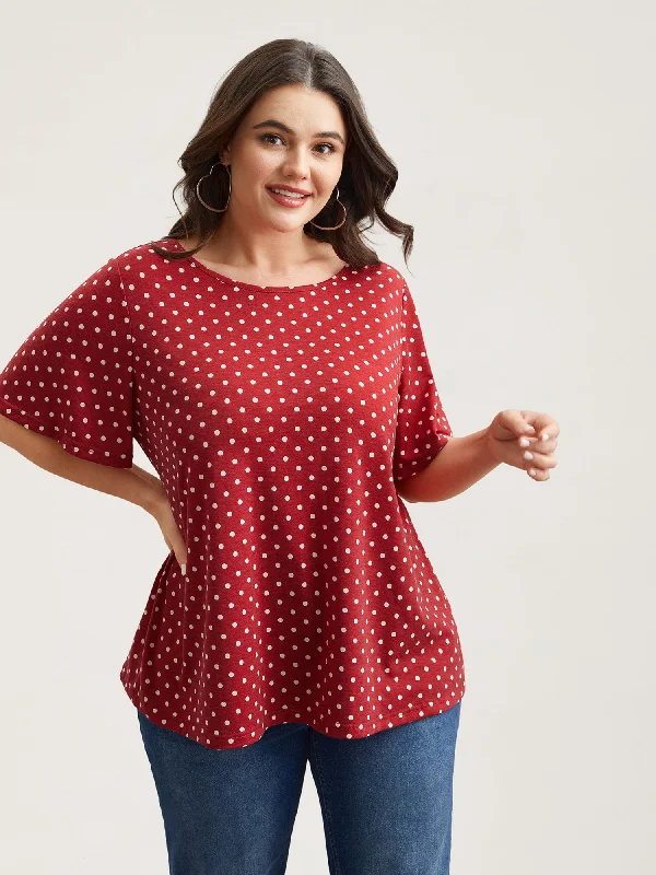 Polka Dot Back-Tie Flared Sleeve T-Shirt