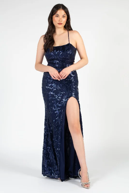 Ariel Strappy High Slit Sequin Gown