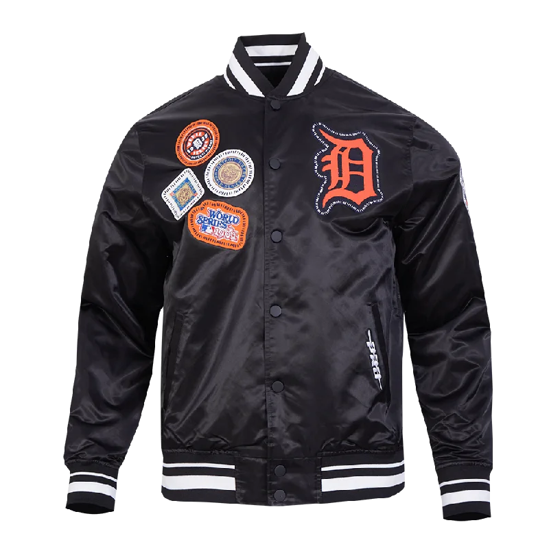 MLB DETROIT TIGERS DIY PICK STITCH MEN'S RIB SATIN JACKET (BLACK)