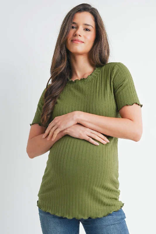 Ribbed Round Neck Short Sleeve Maternity Top