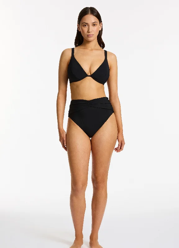 Jetset High Waist Ruched Bikini Bottom - Black