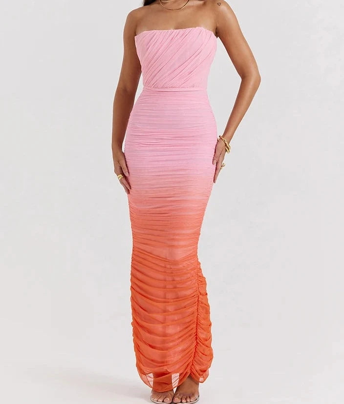 A&A Gradient Strapless Maxi Bodycon Dress