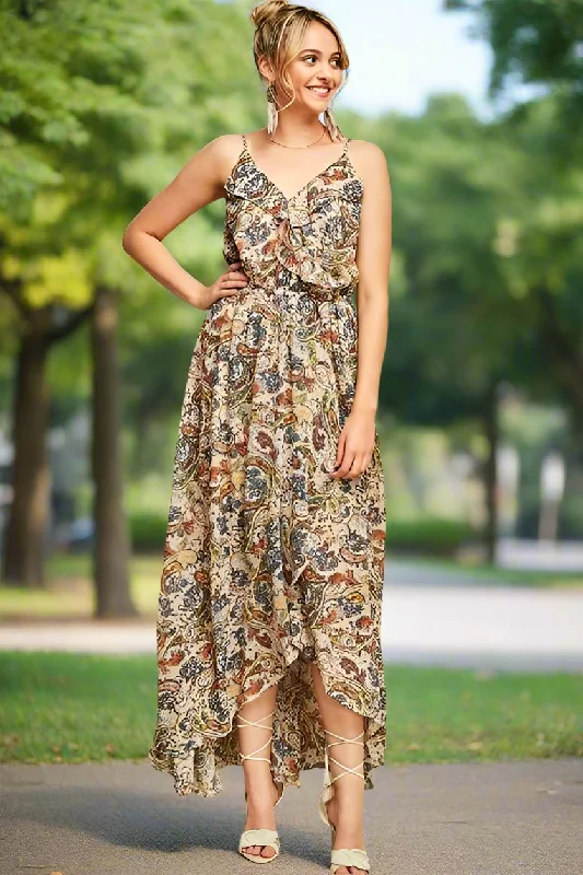 Entro Paisley Hi Lo Tall Dress - Sand