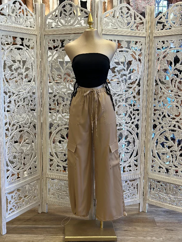 Brown Cargo Wide Pants