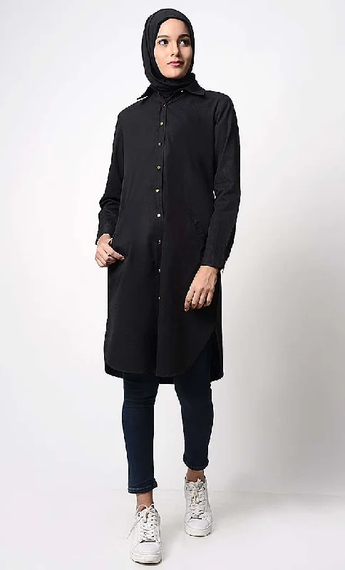 Solid Cotton Twill Everyday Black Tunic