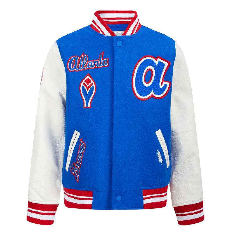 ATLANTA BRAVES RETRO CLASSIC BIG BOYS RIB WOOL VARSITY JACKET (ROYAL BLUE/RED)