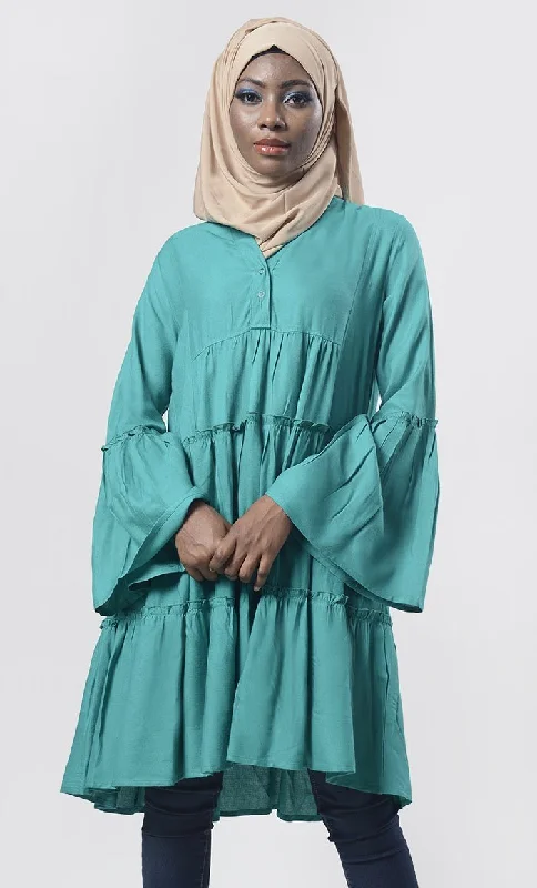 Tiered Pine Green Everyday Wear Soft, Breathable Cool Tunic