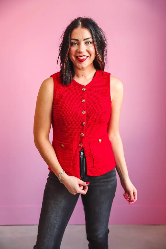 Steph Sweater Vest-Red