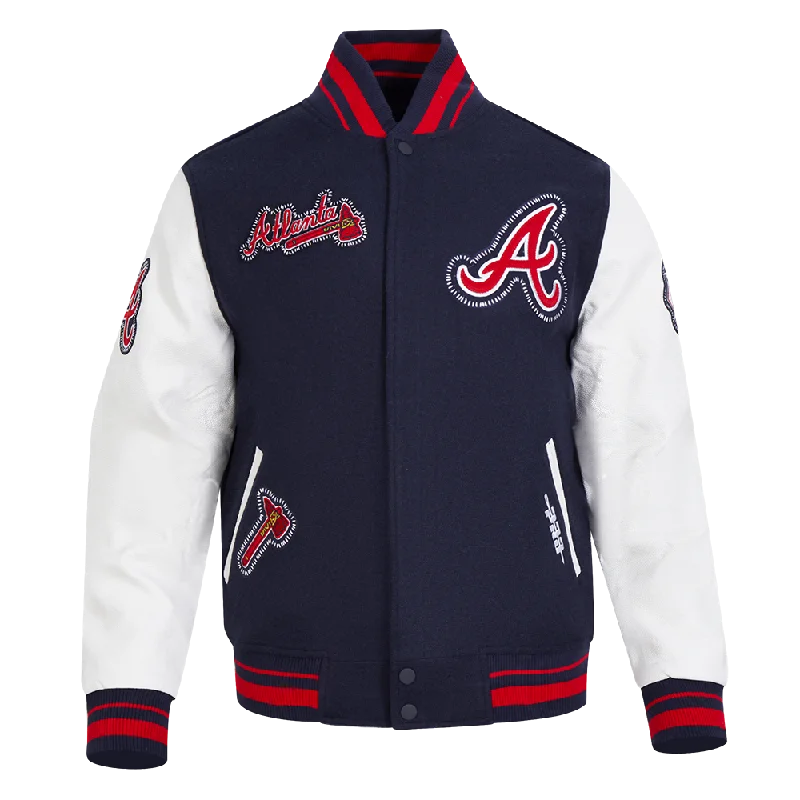 MLB ATLANTA BRAVES DIY PICK STITCH MEN'S RIB WOOL VARSITY JACKET (MEN'SIDNIGHT NAVY/RED/MEN'SIDNIGHT NAVY)