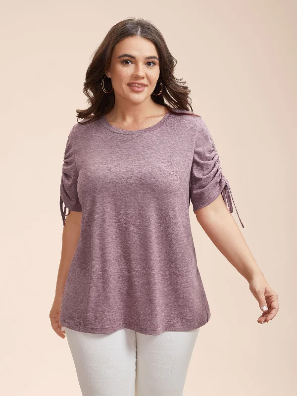 Stretchy Heather Fabric Drawstring Sleeve T-Shirt