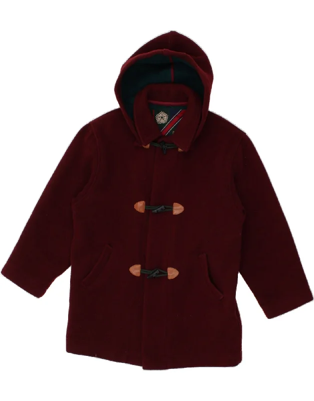 VINTAGE Womens Hooded Duffle Coat IT 40 Small Burgundy Wool