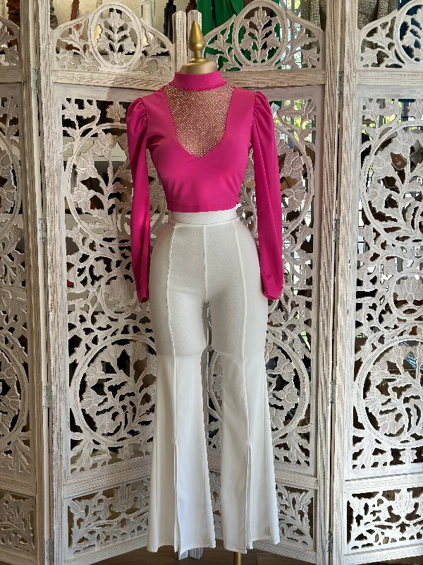 Hot Pink Rhinestone Scoop Blouse