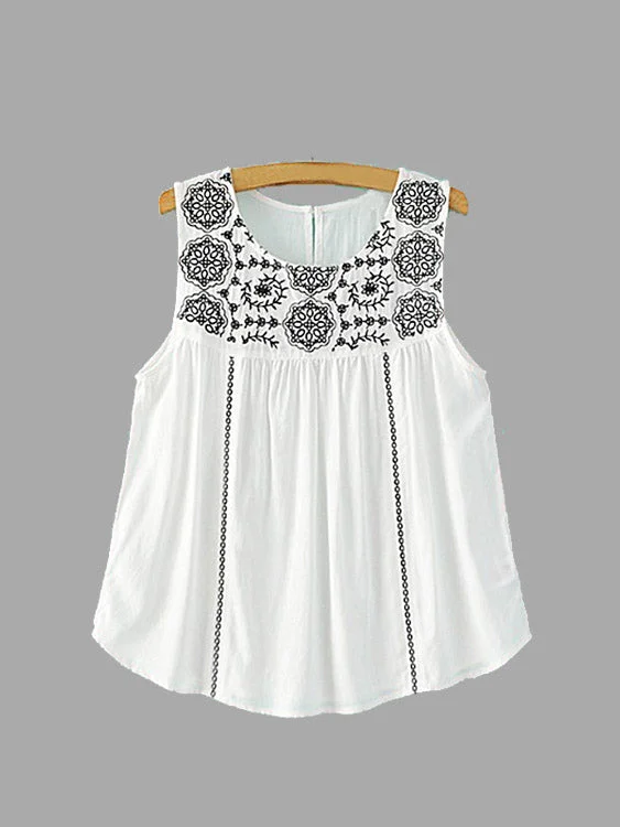 Custom Round Neck Printed Sleeveless White Top