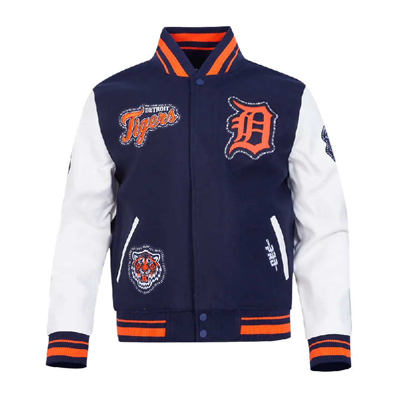 MLB DETROIT TIGERS DIY PICK STITCH MEN'S RIB WOOL VARSITY JACKET (MEN'SIDNIGHT NAVY/ORANGE/MEN'SIDNIGHT NAVY)