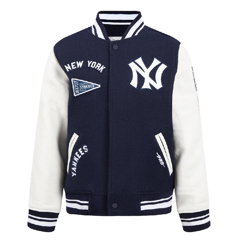 NEW YORK YANKEES RETRO CLASSIC BIG BOYS RIB WOOL VARSITY JACKET (MIDNIGHT NAVY/WHITE)