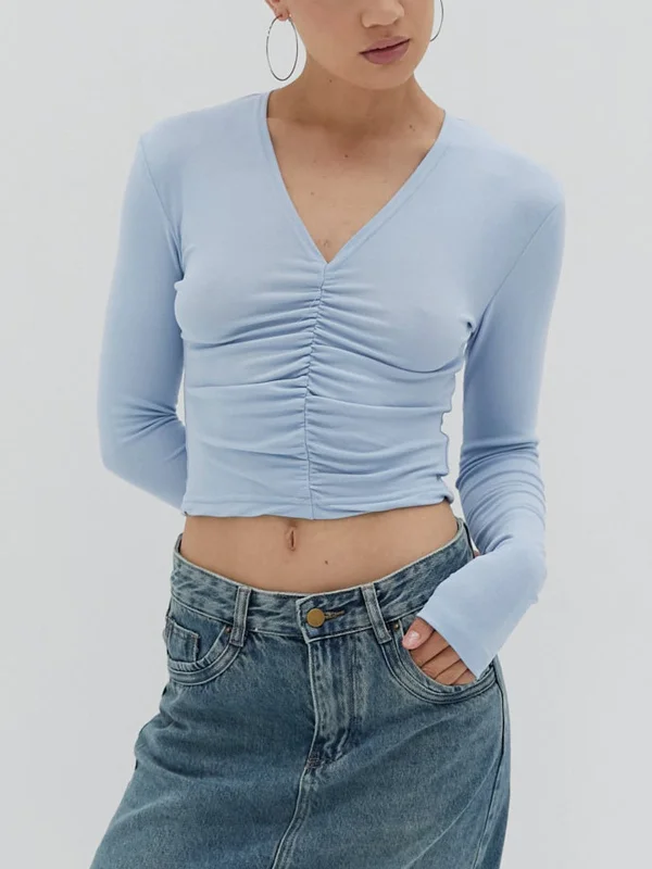 TastyHottie - Ruched Long Sleeve Crop Top