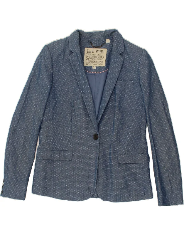 JACK WILLS Womens 1 Button Blazer Jacket UK 10 Small Navy Blue Spotted