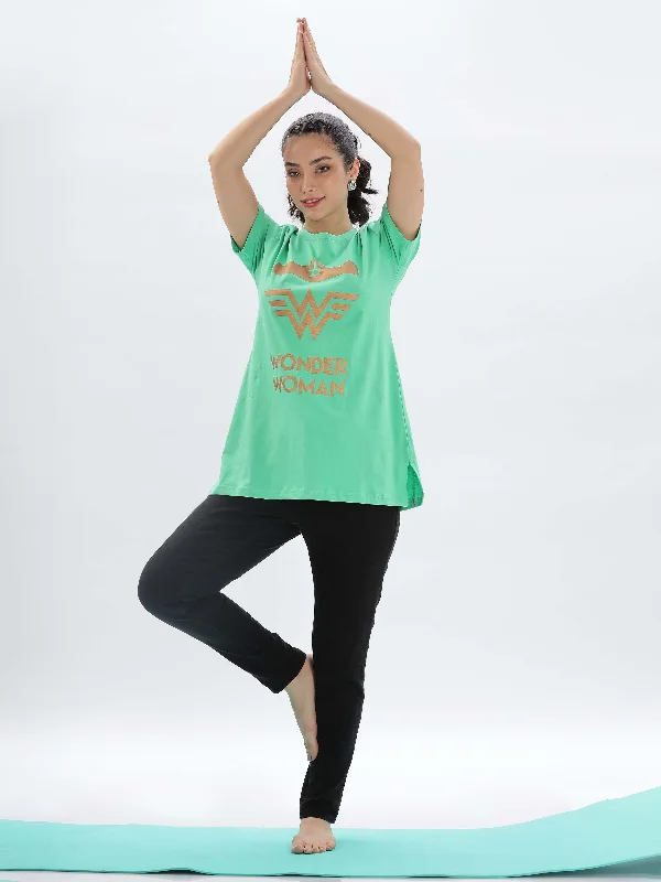 Pista Green Long T-Shirt for Women with Comfortable Fit Design