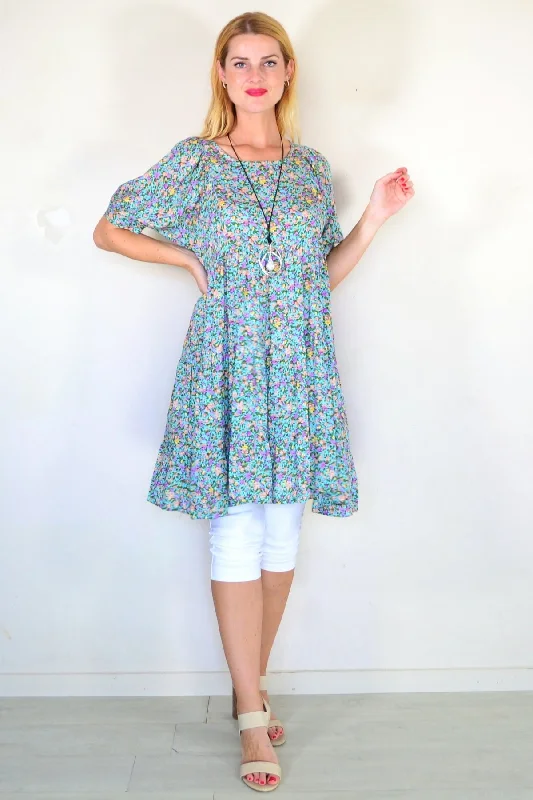 Aqua Flutter Tree Tunic Dress