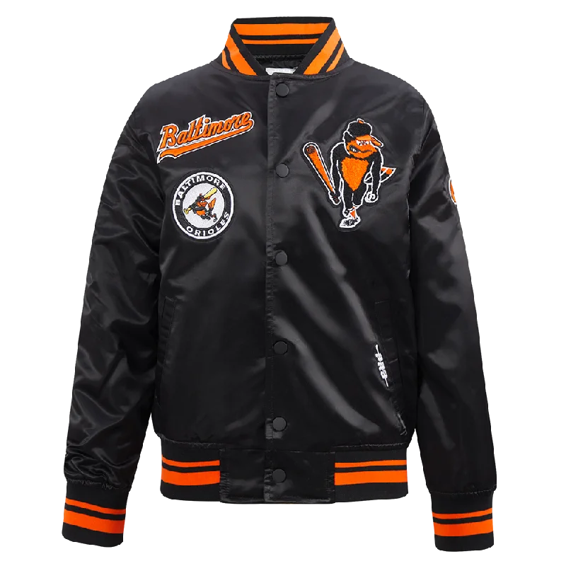 BALTIMORE ORIOLES RETRO CLASSIC BIG BOYS RIB SATIN JACKET (BLACK/ORANGE)