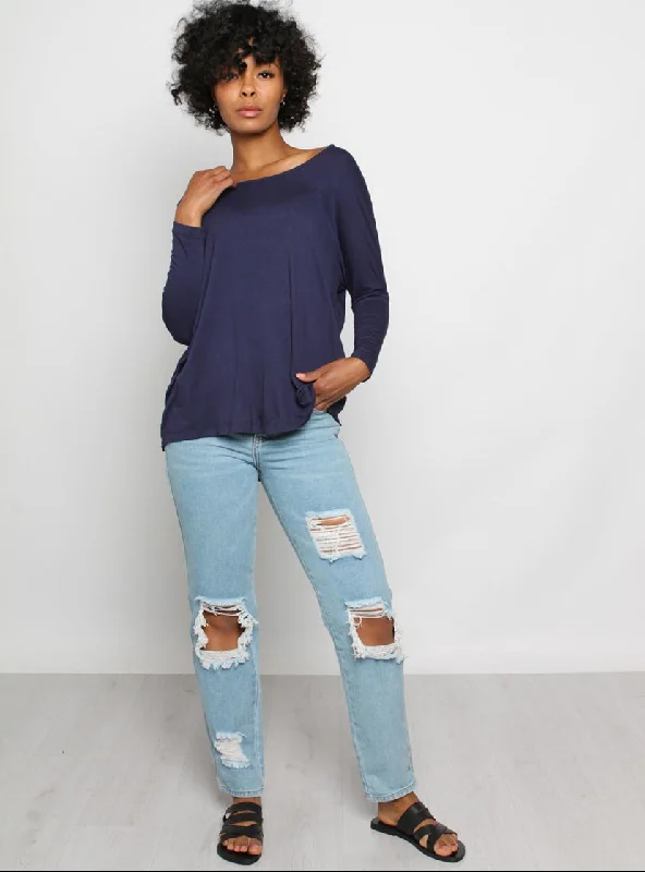 Milan 3/4 Sleeve Top-NAVY