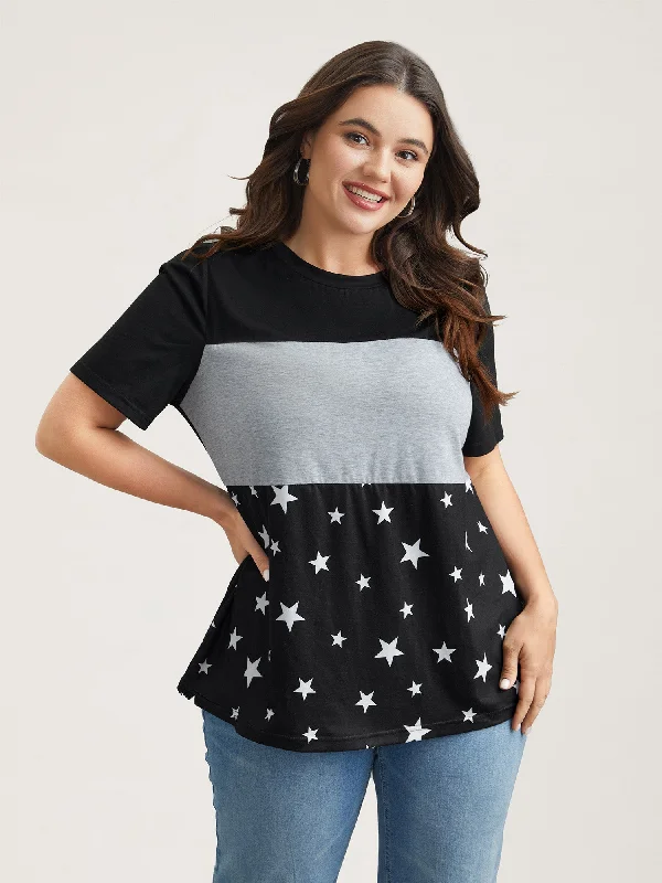 Starry Color-Block Stretchy T-Shirt