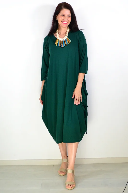 Dark Green Relaxed Oversized Tunic Dress