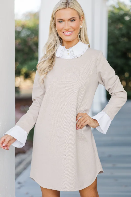 A Little Something More Taupe Embellished Dress