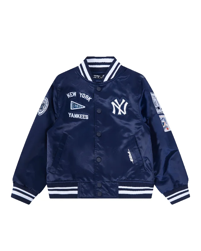 NEW YORK YANKEES RETRO CLASSIC LITTLE BOYS RIB SATIN JACKET (MIDNIGHT NAVY)