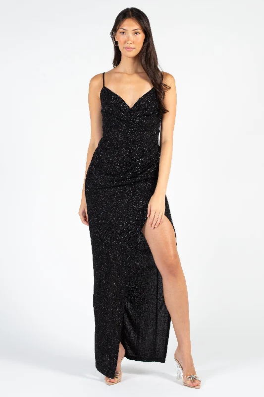 Bianca Side Ruched Shimmer Maxi Dress