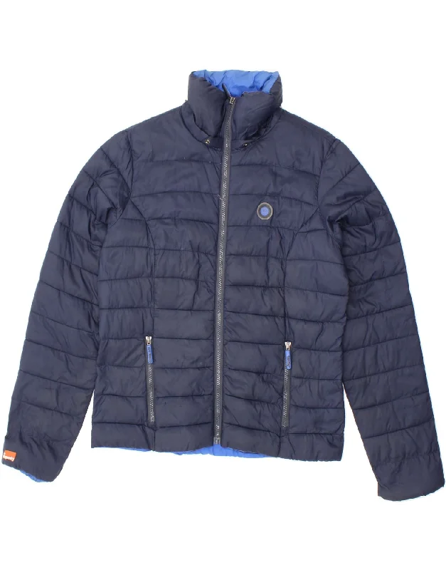 SUPERDRY Womens Padded Jacket UK 16 Large Navy Blue Polyester