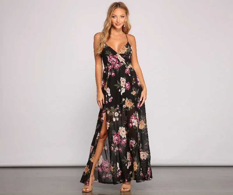 Pop Of Floral Charming Mesh Maxi Dress