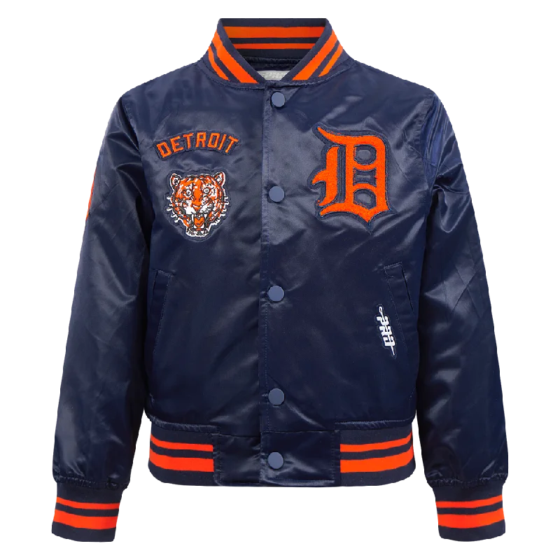 DETROIT TIGERS RETRO CLASSIC LITTLE BOYS RIB SATIN JACKET (MIDNIGHT NAVY/ORANGE/MIDNIGHT NAVY)