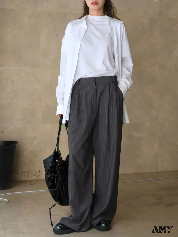 Striped High Waist Loose Spring Autumn Casual Pants