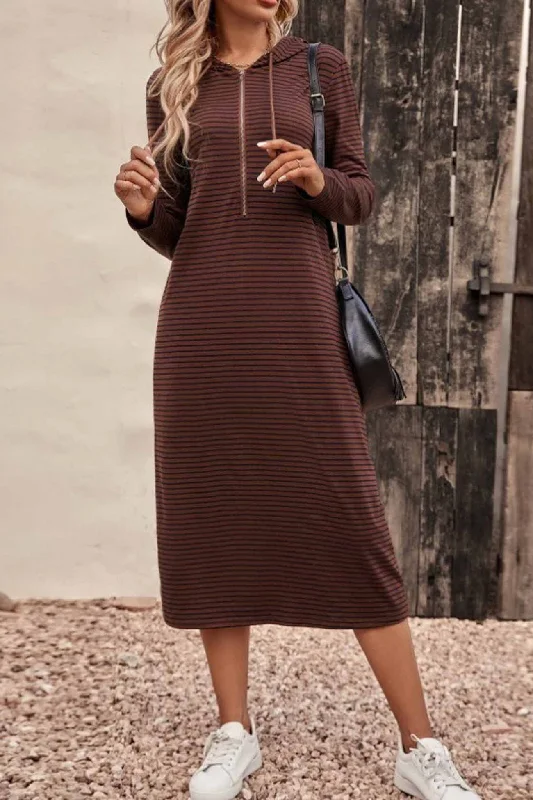 Striped Long Sleeve Hooded Dress