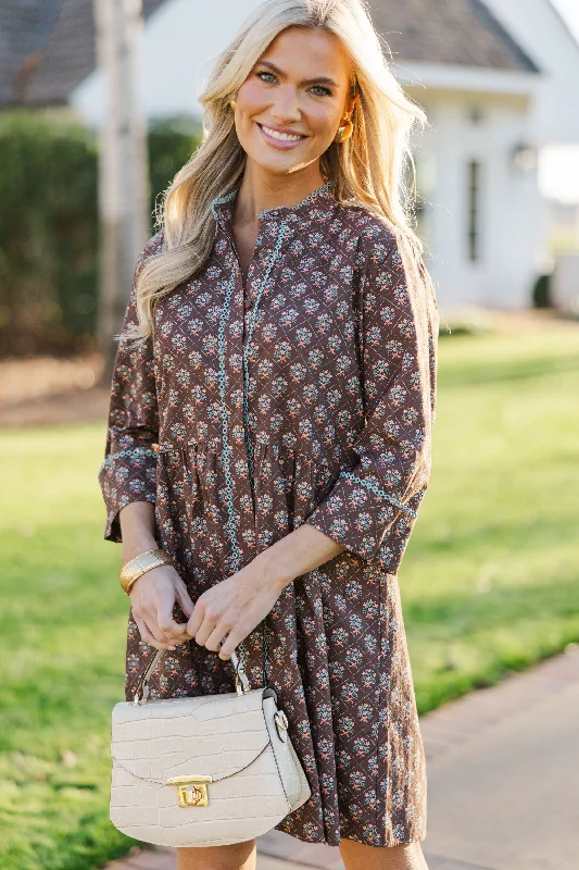 Always The One Brown Medallion Shift Dress