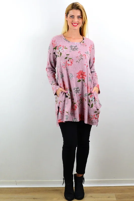 Pink Floral Fleece Tunic Top