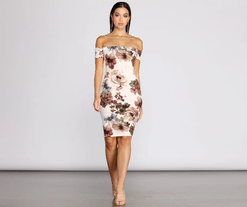 Painted In Stylish Florals Midi Dress