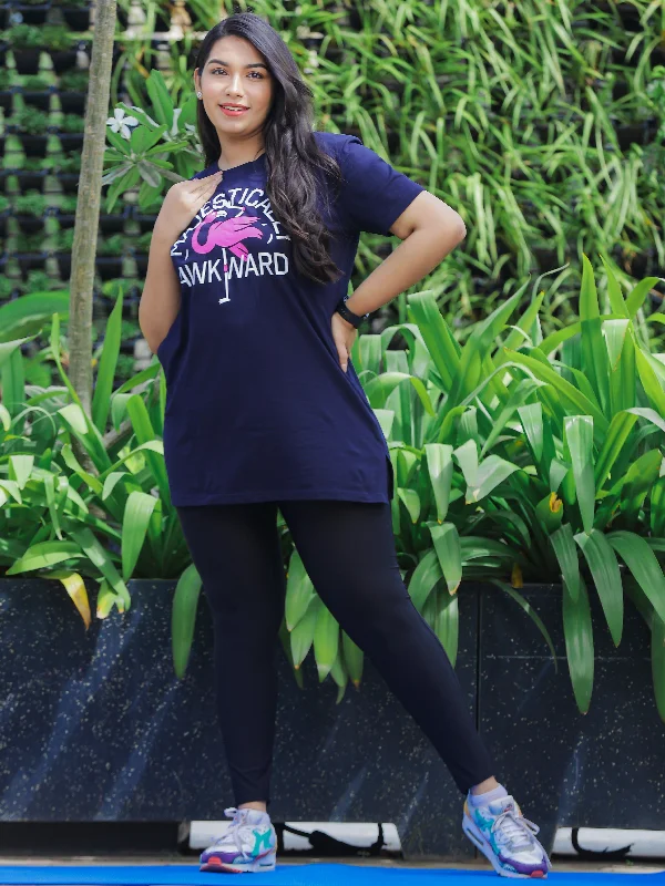 Dark Blue Printed Long T-Shirt for Women Perfect for Lounge Wear