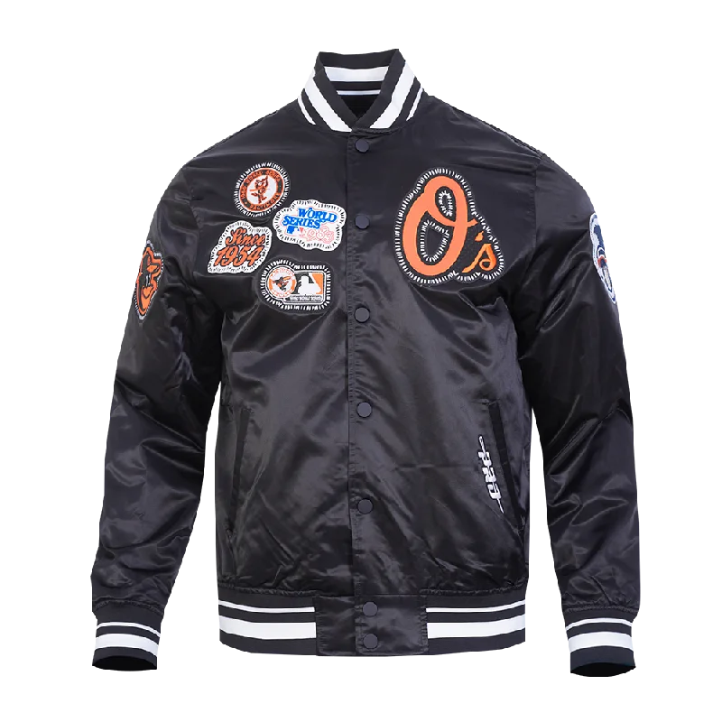 MLB BALTIMORE ORIOLES DIY PICK STITCH MEN'S RIB SATIN JACKET (BLACK)