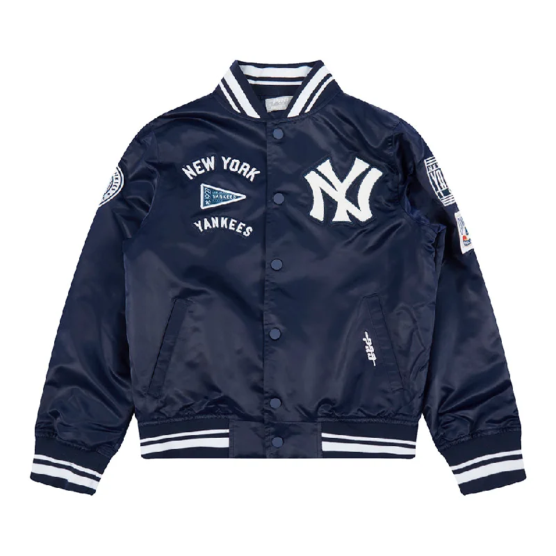 NEW YORK YANKEES RETRO CLASSIC BIG BOYS RIB SATIN JACKET (MIDNIGHT NAVY)