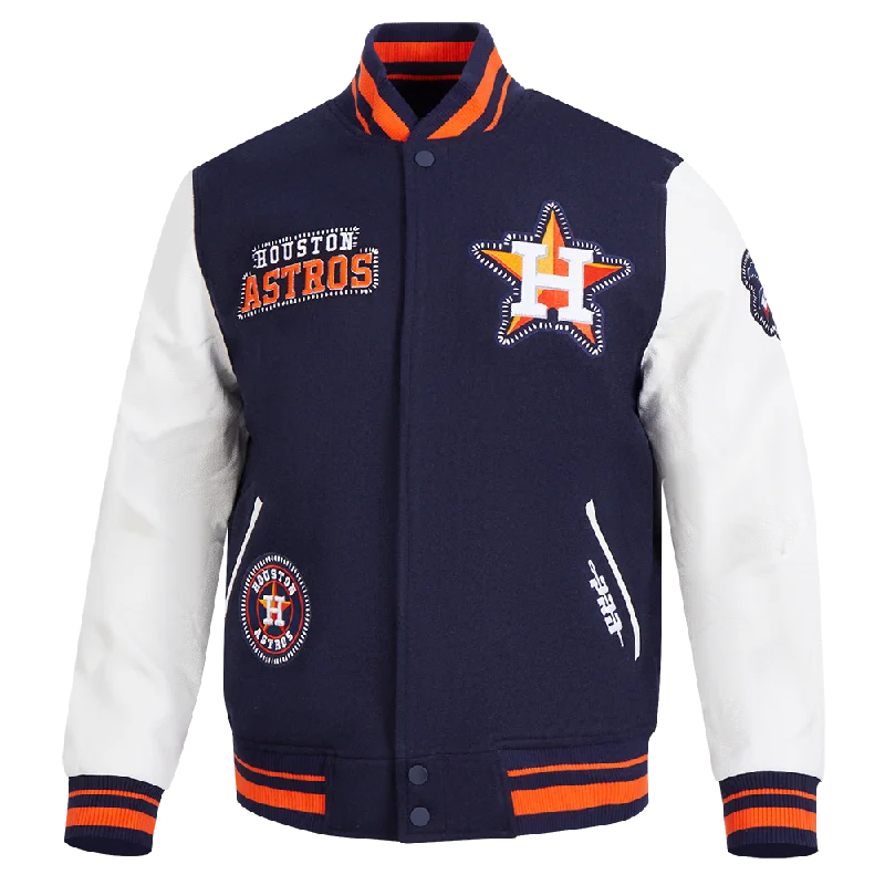 MLB HOUSTON ASTROS DIY PICK STITCH MEN'S RIB WOOL VARSITY JACKET (MIDNIGHT NAVY/ORANGE/MIDNIGHT NAVY)