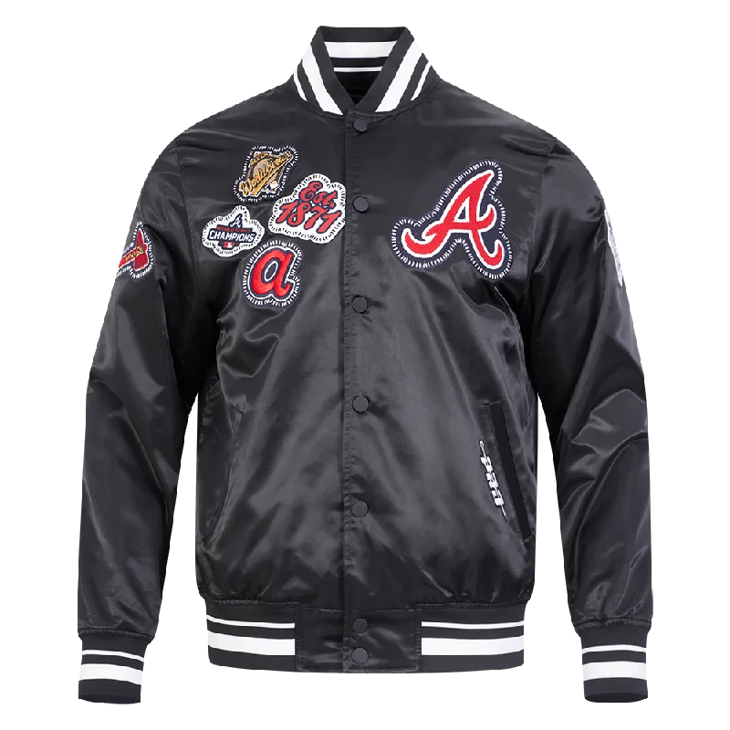 MLB ATLANTA BRAVES DIY PICK STITCH MEN'S RIB SATIN JACKET (BLACK)